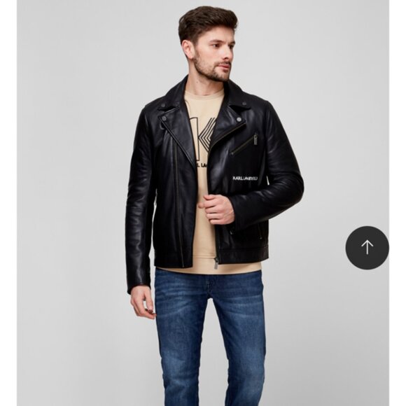 Karl Lagerfeld Men's Black Leather Biker Jacket sz XL - Picture 2 of 4